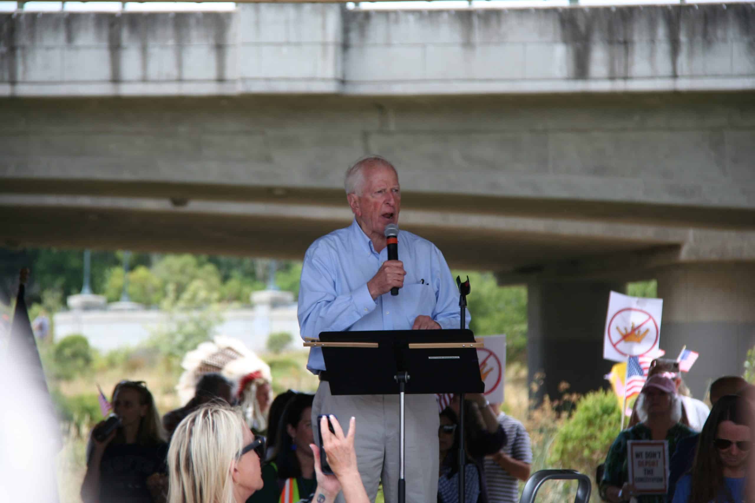 U.S. Rep. Mike Thompson (4th District-CA) speaks at Napa's 'No Kings' protest on June 14. Photo by Xavey Bzdek