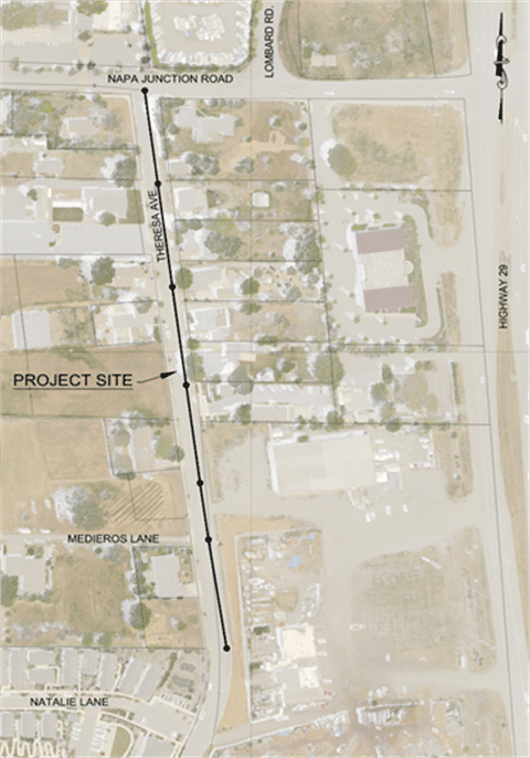 American Canyon road construction June 16 -20, 2025 - Theresa Ave. map.