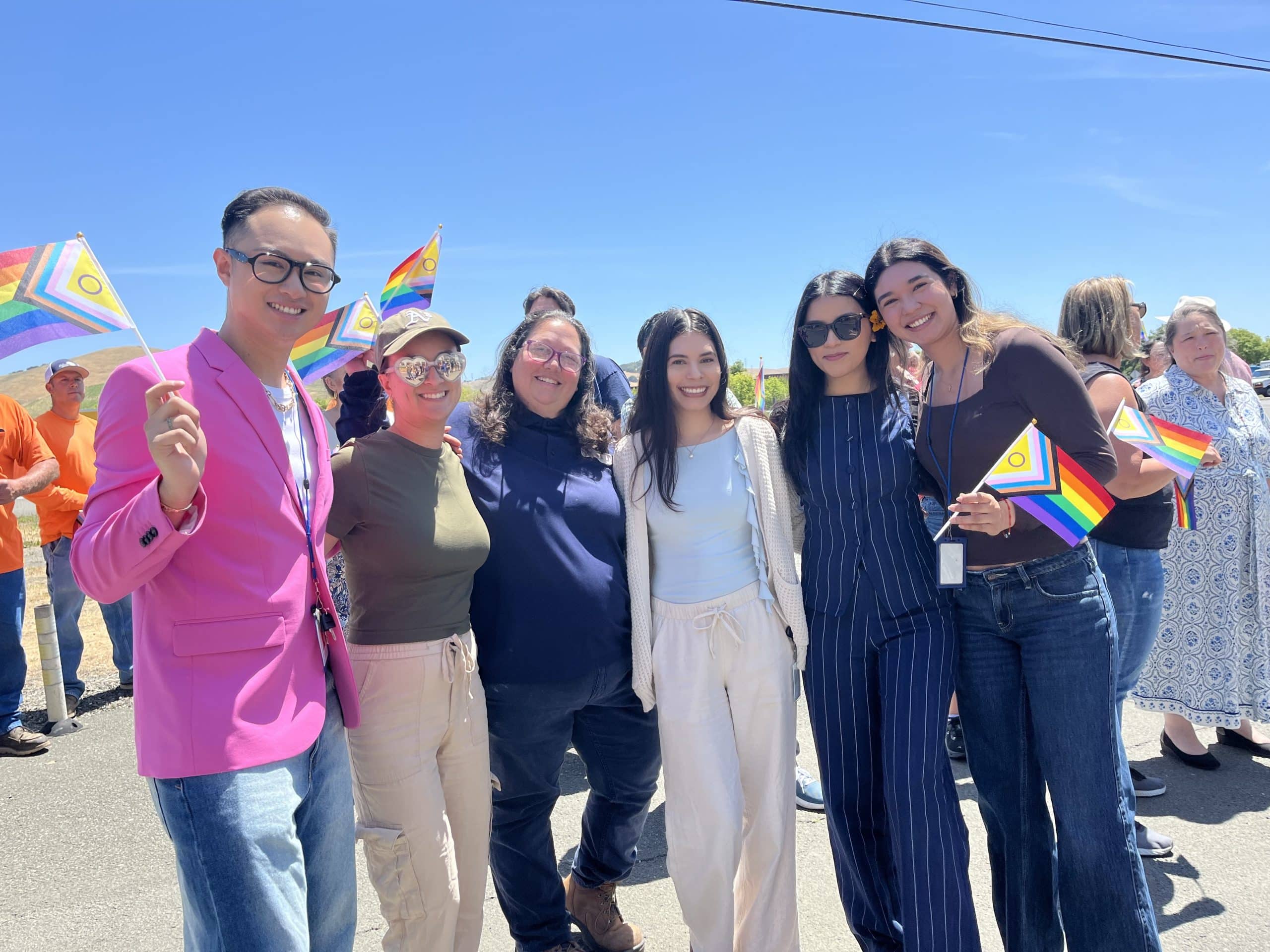 American Canyon city workers celebrate the Pride flag raising. Photo by Xavey Bzdek